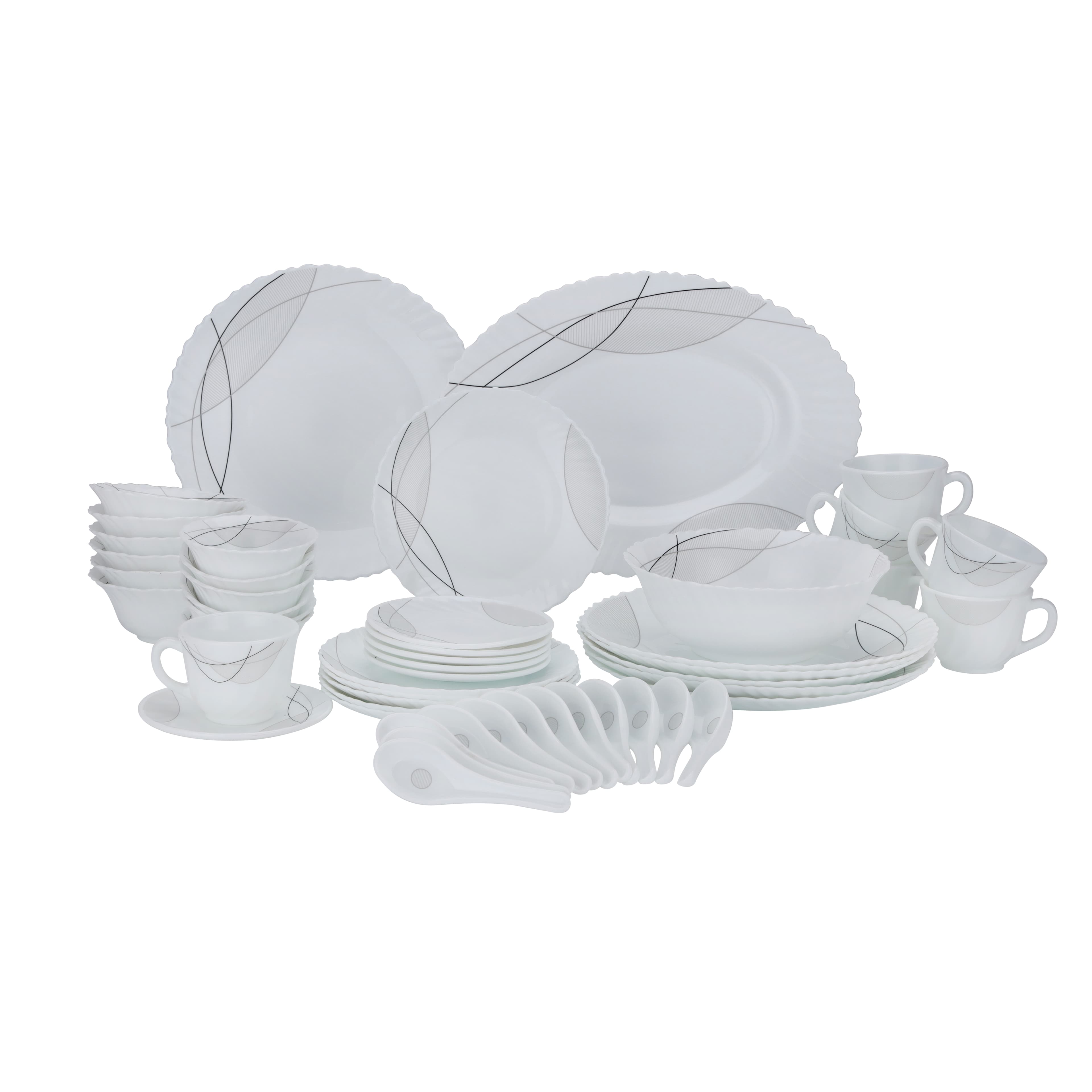 Royalford 50 Pcs Opalware Dinner Set, RF10201 | Assorted Design | Lightweight, Beautiful Design Opal Dishes Sets Service for 6