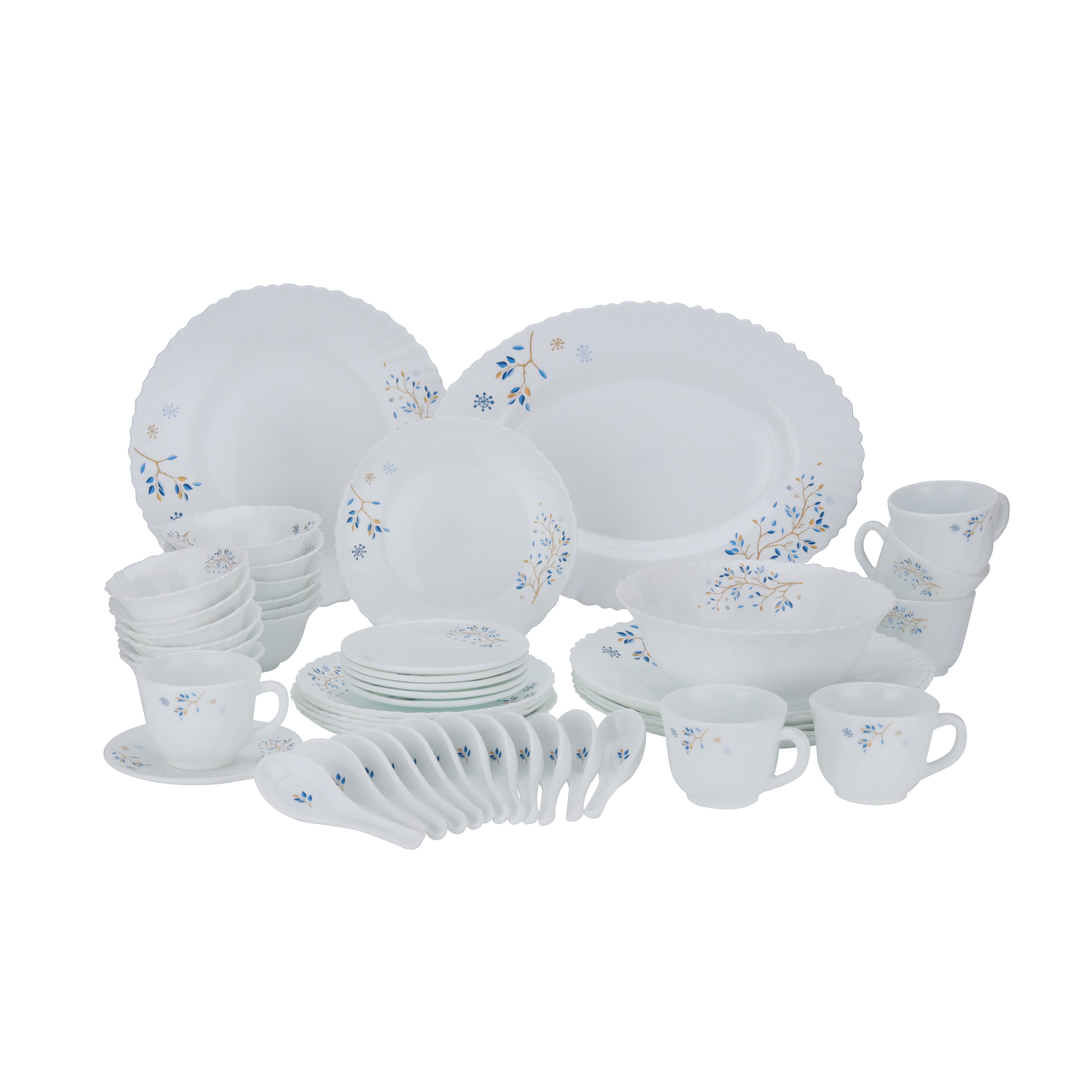 Royalford 50 Pcs Opalware Dinner Set, RF10202 | Assorted Design | Lightweight, Beautiful Design Opal Dishes Sets Service for 6