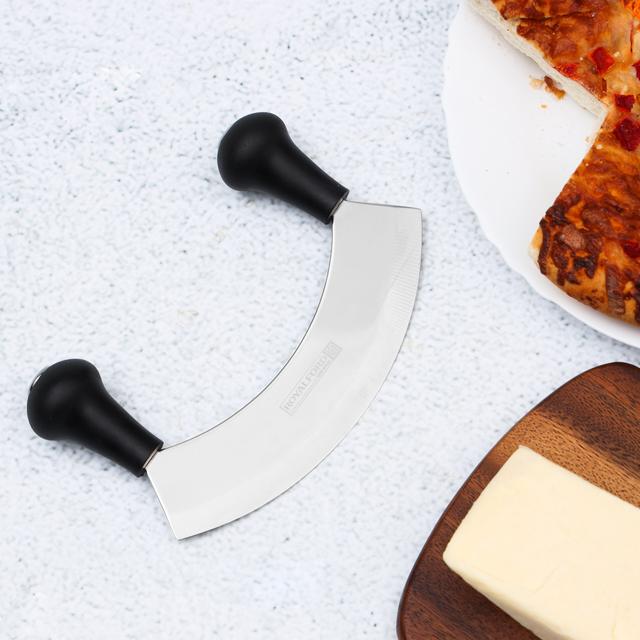 Royalford Cheese/Pizza Cutter, Stainless Steel Cutter, RF10228 | With PP Handle | Double Handled Stainless Steel Knife Fruit, Vegetable Chopper | Secure Grip, Perfect Slices - SW1hZ2U6NDQ5NjU2