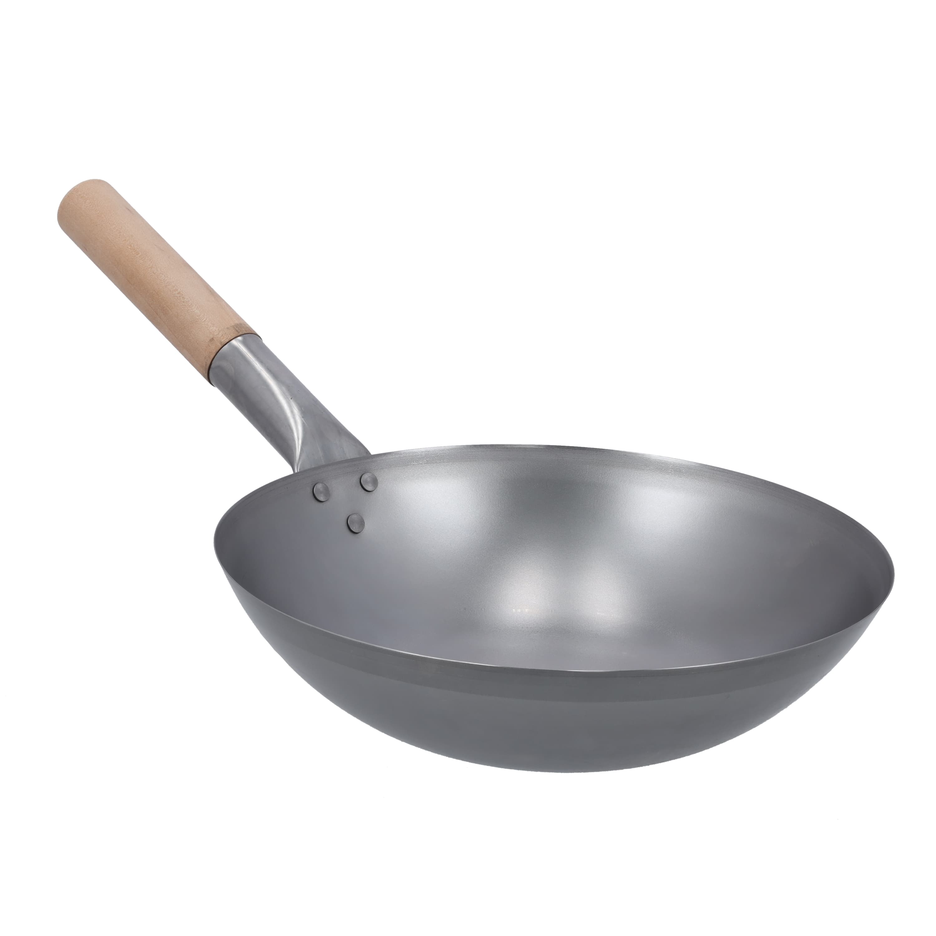 Royalford Iron Wok Pan With Wooden Handle, RF10248 | Stir Fry Pans | Non-Stick | No Coating | Less Oil | Quick & Even Heat Distribution | 30cm