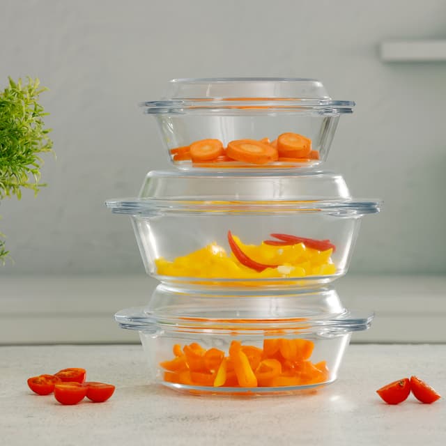 أواني زجاجية مضادة للحرارة والبرودة 3 في 1 | Royalford Glass Casserole Set