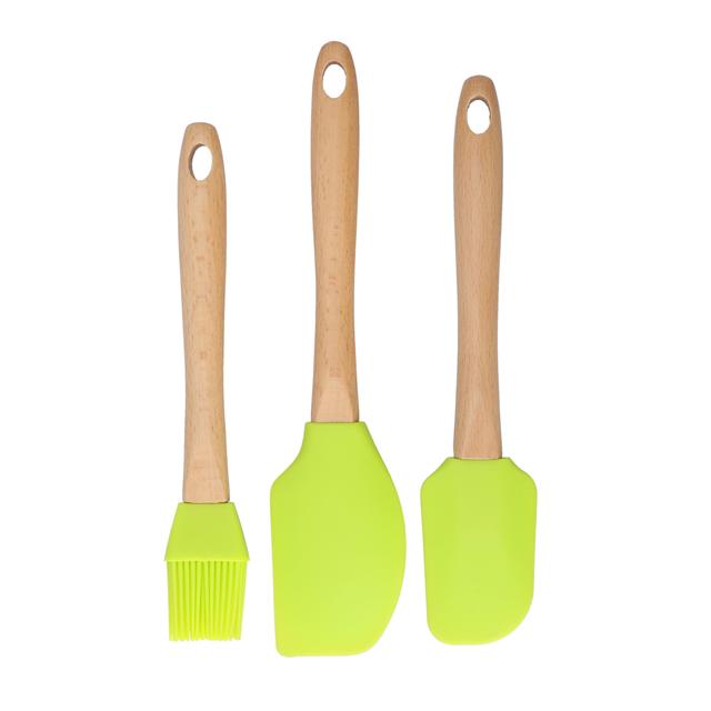 Royalford 3 Pcs Silicon Tools With Wooden Handle, RF10274 | Basting Brush With Spatula For Cooking | Baking & BBQ | Easy To Clean Food Brush | Heat Resistant Grill Brush - SW1hZ2U6NDQ5NTY5