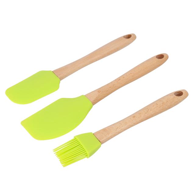 Royalford 3 Pcs Silicon Tools With Wooden Handle, RF10274 | Basting Brush With Spatula For Cooking | Baking & BBQ | Easy To Clean Food Brush | Heat Resistant Grill Brush - SW1hZ2U6NDQ5NTY1