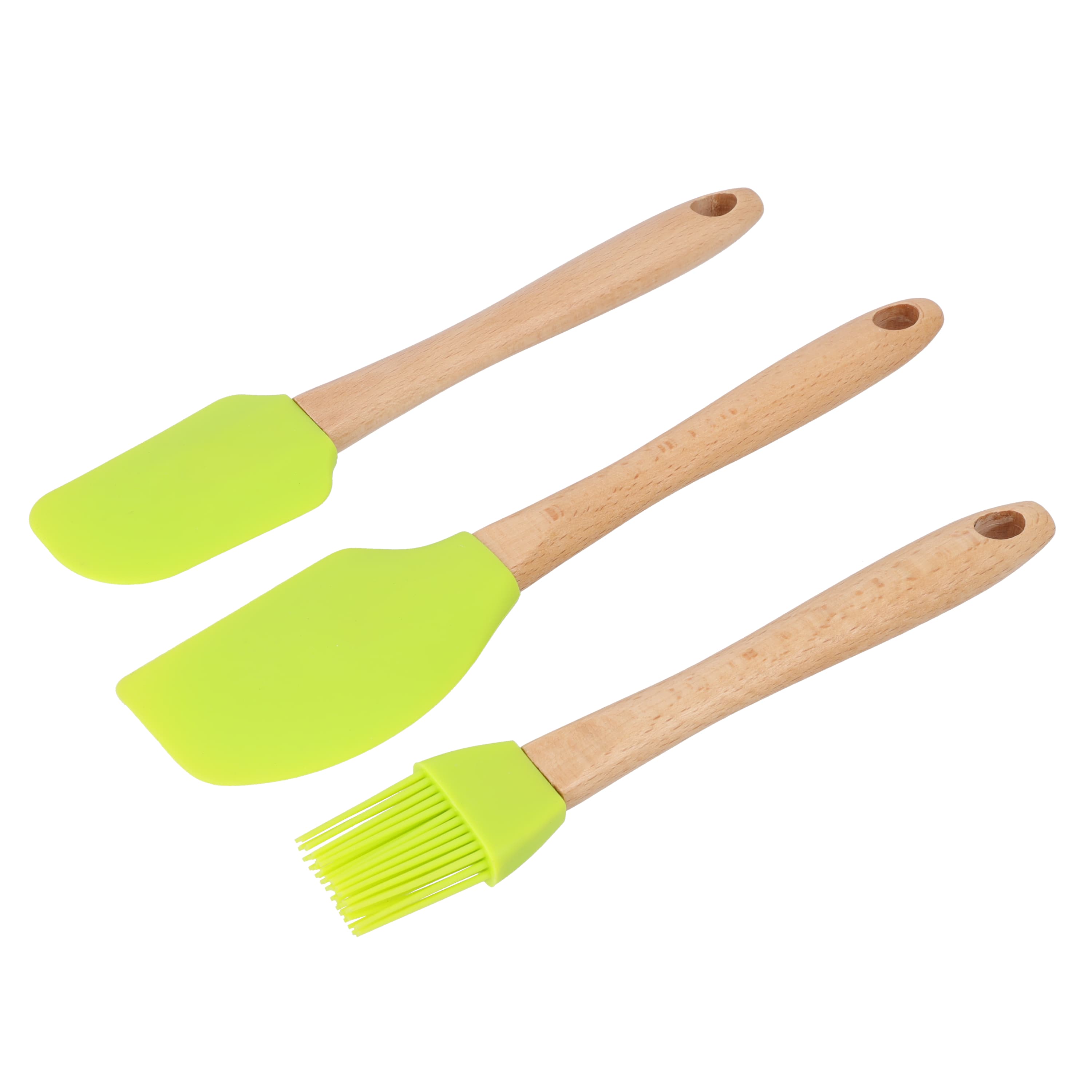 Royalford 3 Pcs Silicon Tools With Wooden Handle, RF10274 | Basting Brush With Spatula For Cooking | Baking & BBQ | Easy To Clean Food Brush | Heat Resistant Grill Brush