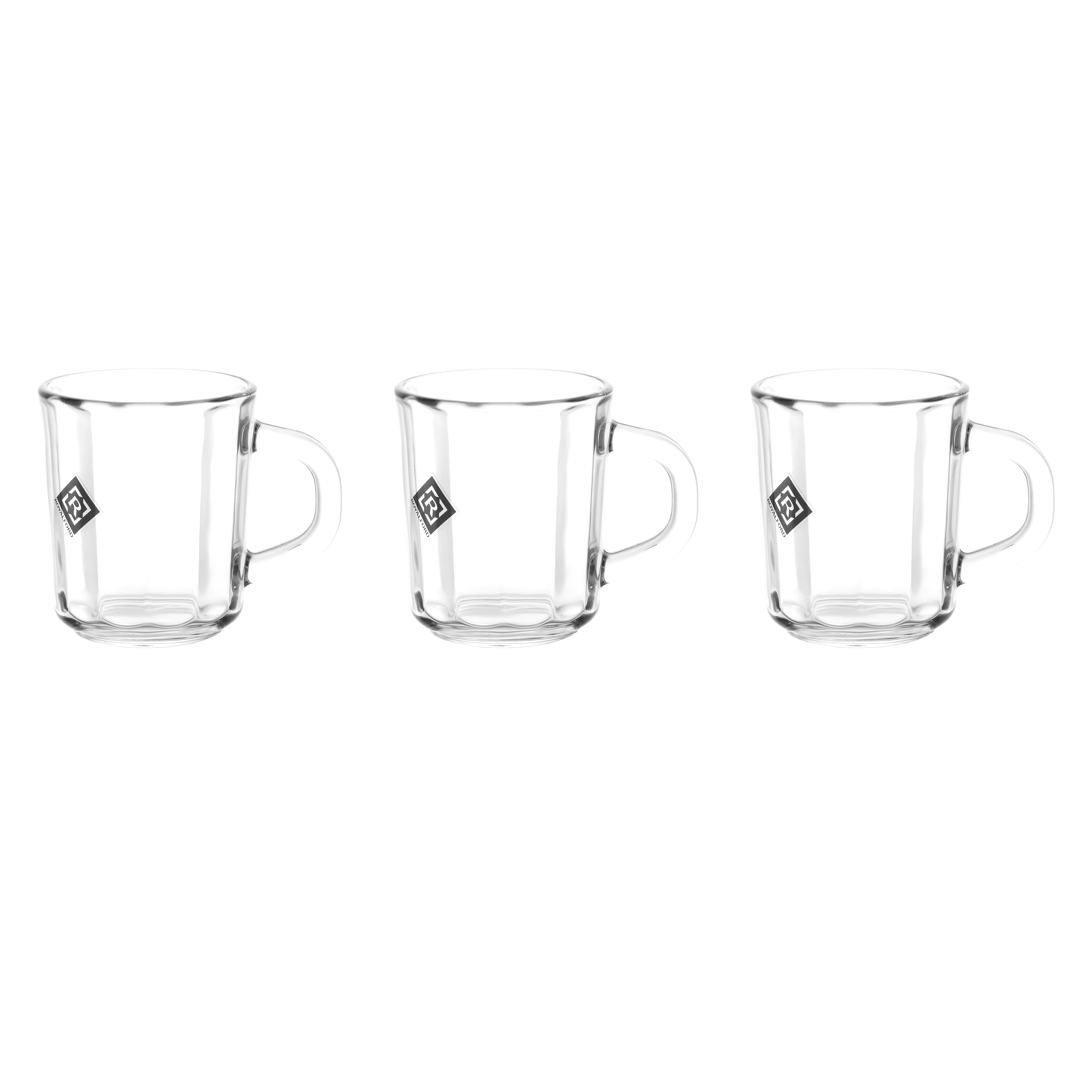 Royalford 3 Pcs Glass Mug Set With Handle, 235ml/8oz, RF10290 | Premium Quality Glassware | Lead-Free | Dishwasher Safe | Perfect For Latte, Cappuccino, Hot Chocolate, Tea And Juice