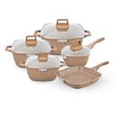 Royalford Deluxe Die-Cast Cookware Set, 9 Pcs, RF10291 | Durable Granite Coating | Tempered Glass Lid | Heavy-Duty Bakelite Handles | Compatible with Induction, Hot Plate, Halogen, Ceramic, Gas - 304040