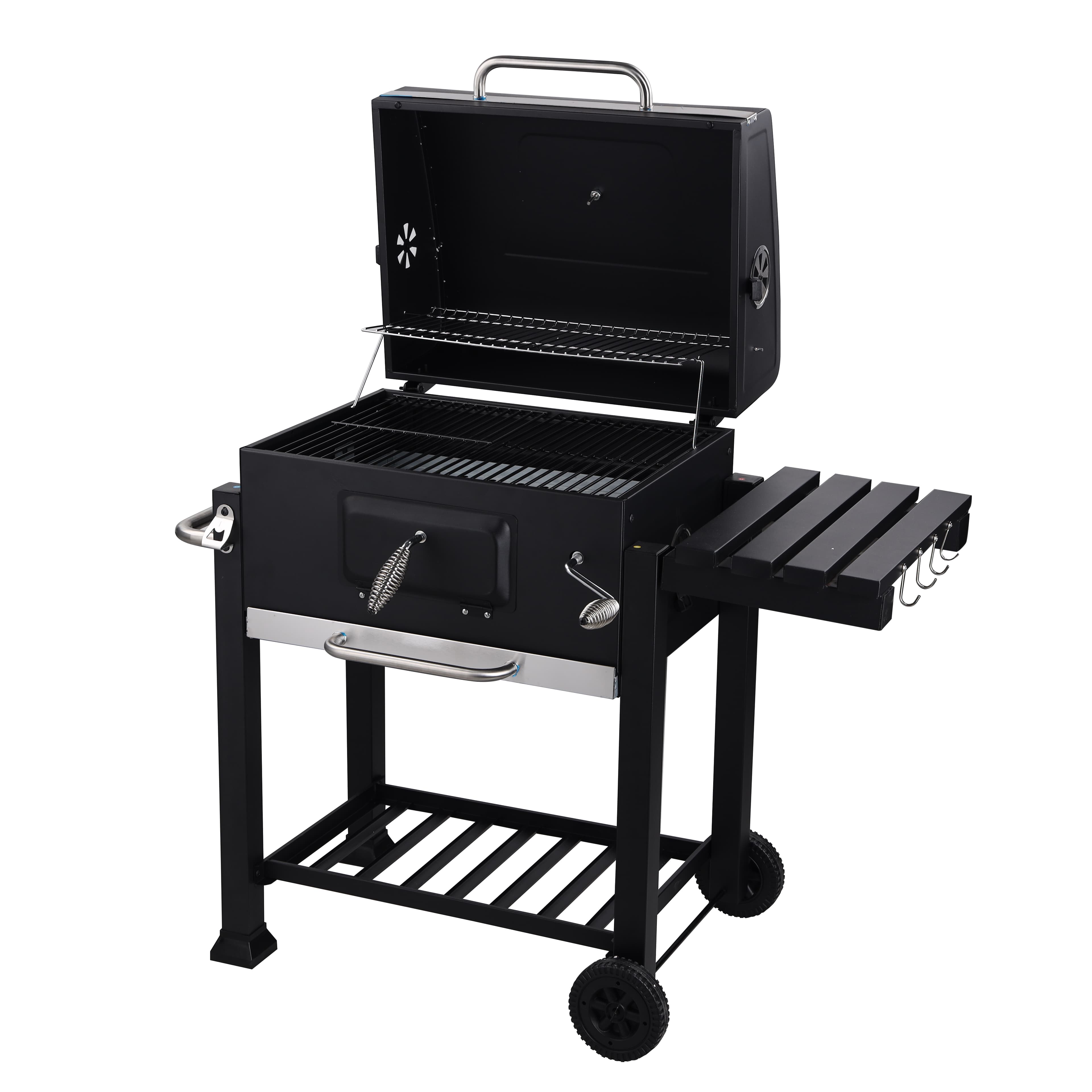 Royalford Wheeled Barbecue Stand With Grill, RF10355 | Iron Construction | Large Grilling Area | Two Wheels For Easy Transport | Steel Handle | Built-in Thermometer | Two-Layer Enamelled Cooking Grills