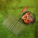 Royalford Barbeque Grill Chromium Plated Iron with Handle, RF10384 - Folding Portable BBQ Grill Basket for Fish Vegetables Shrimp with Wooden Handle, Larger Grilling Area - SW1hZ2U6NDQwNTU5