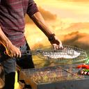 Royalford Fish Barbeque Grill, Chromium Plated Iron, RF10386 | Folding Portable BBQ Grill for Fish, Vegetables, Shrimp with Removable Heat Resistant Wooden Handle - SW1hZ2U6NDQxMjc1