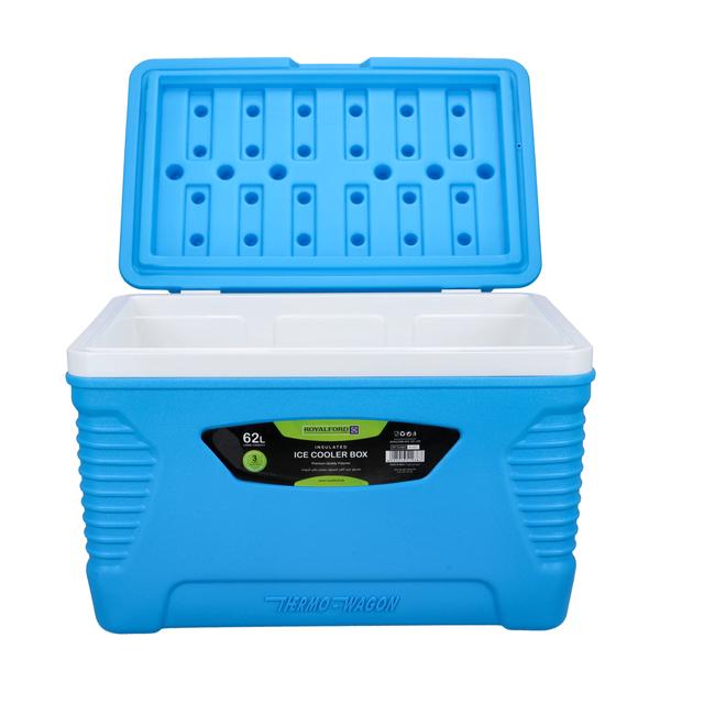 Royalford Insulated Ice Cooler Box, 62L, RF10480 | Portable Cooler Box | 3 Layer PP-PU-HDPE | Premium Quality Polymer | Thermal Insulation | Large High Performance Cooler Box - SW1hZ2U6NDQxNzI1