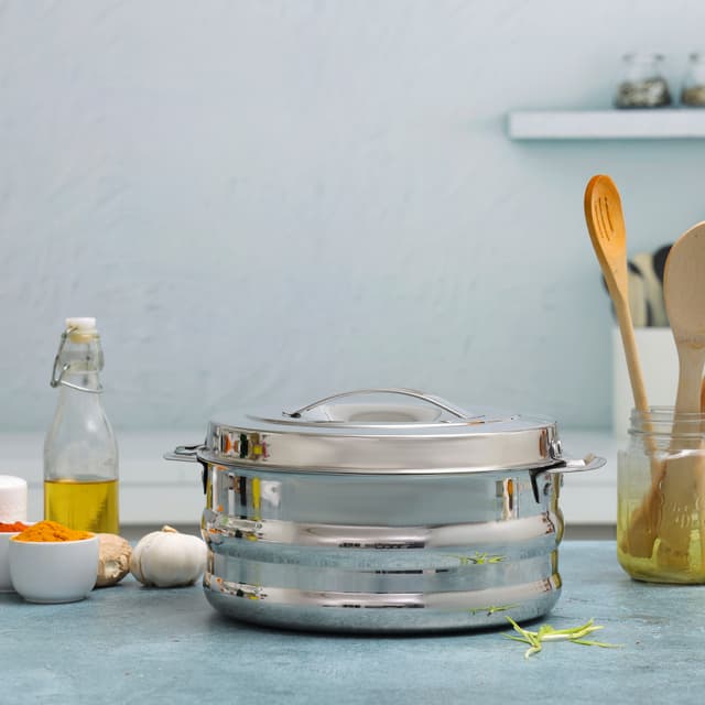 Royalford Galaxy Double Wall Stainless Steel Hot Pot, RF10540 | Firm Twist Lock | Strong Handles With Heavy-Duty Rivets | Steel Serving Pot, Steel Chapati Storage Box, Roti Serving Pot, Chapati Dabba - 192933