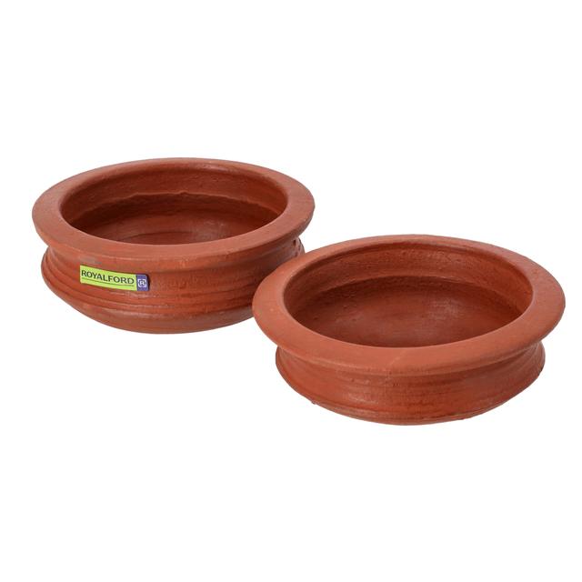 Royalford Flat Serving Pots, Handmade Clay, RF10586 | 100% Natural Clay | Non-Toxic & Eco-Friendly | Can Be Used On Gas Stove Or Open Fire | Earthen Pot/ Clay Pot For Curry, Sambar, Rice - SW1hZ2U6NDQxMzI3