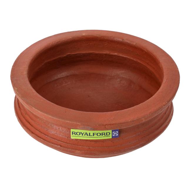 Royalford Flat Serving Pots, Handmade Clay, RF10586 | 100% Natural Clay | Non-Toxic & Eco-Friendly | Can Be Used On Gas Stove Or Open Fire | Earthen Pot/ Clay Pot For Curry, Sambar, Rice - SW1hZ2U6NDQxMzM3