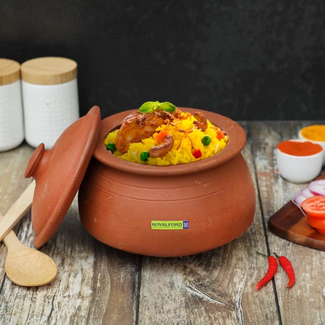 Royalford Briyani Pot with Lid, Handmade Clay Cookware, RF10591 100
