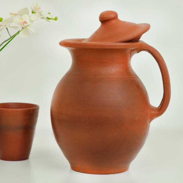 Royalford 1.5L Jug, Handmade Clay Serveware, RF10593 | 100% Natural Clay | Non-Toxic, Eco-Friendly | Clay Jug For Water Or Drinks | Used For Serving Water