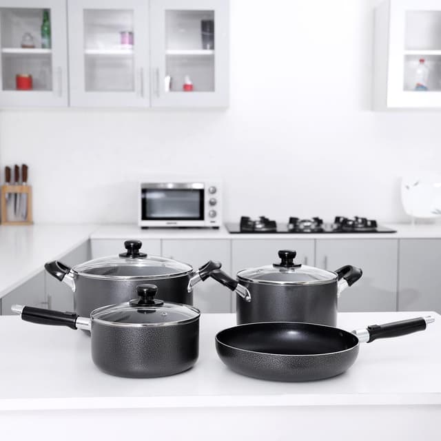 طقم طناجر غير لاصق 7 قطع من رويال فورد Royalford Non-Stick Cookware Set7Pcs