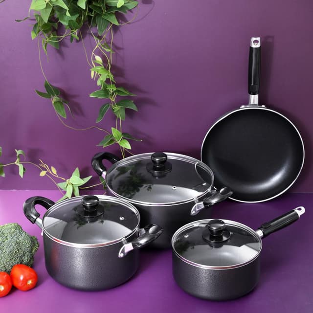 طقم طناجر غير لاصق 7 قطع من رويال فورد Royalford Non-Stick Cookware Set7Pcs