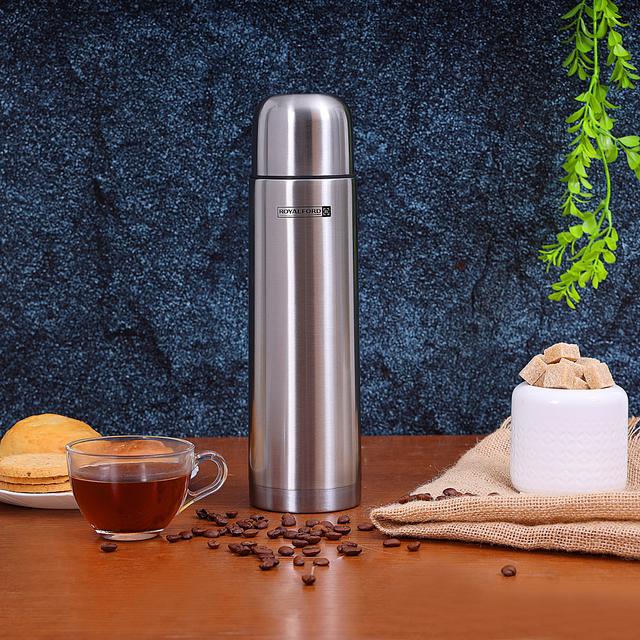 مطارة ماء ( حافظة ماء ) 1 لتر - فضي Royalford  - Stainless Steel Vacuum Bottle - Stainless Steel Flask & Water