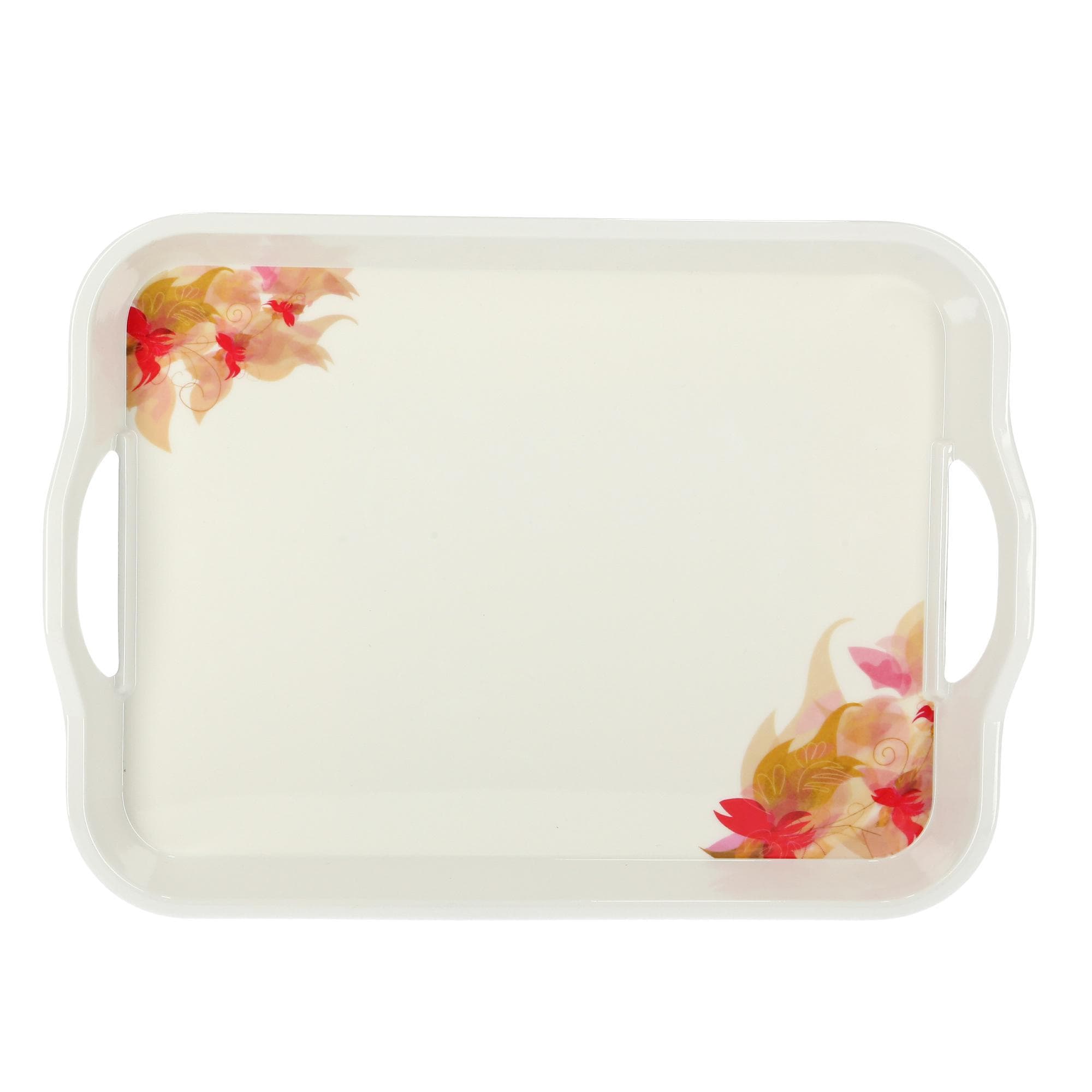 Royalford Melamine Flower Carnival Handle Tray, 15 Inch