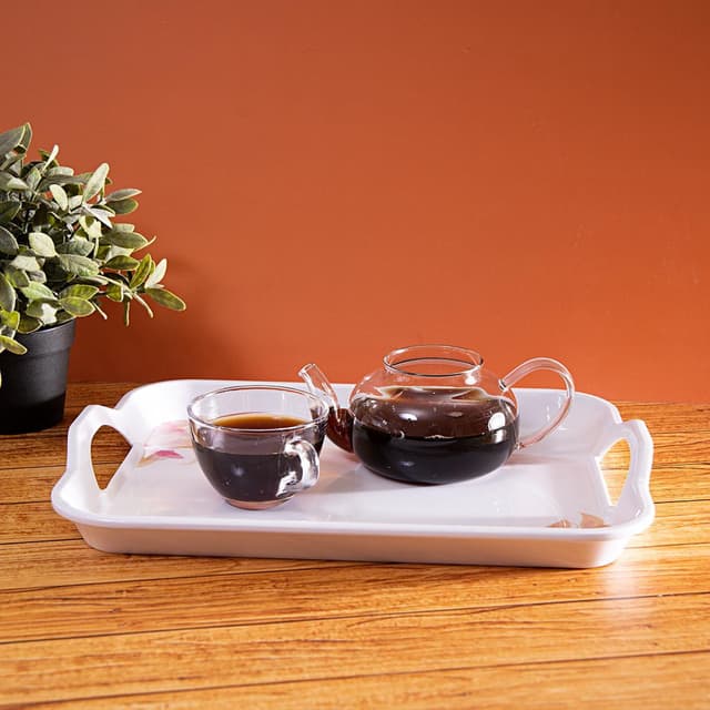 Royalford Melamine Flower Carnival Handle Tray, 17.5 Inch