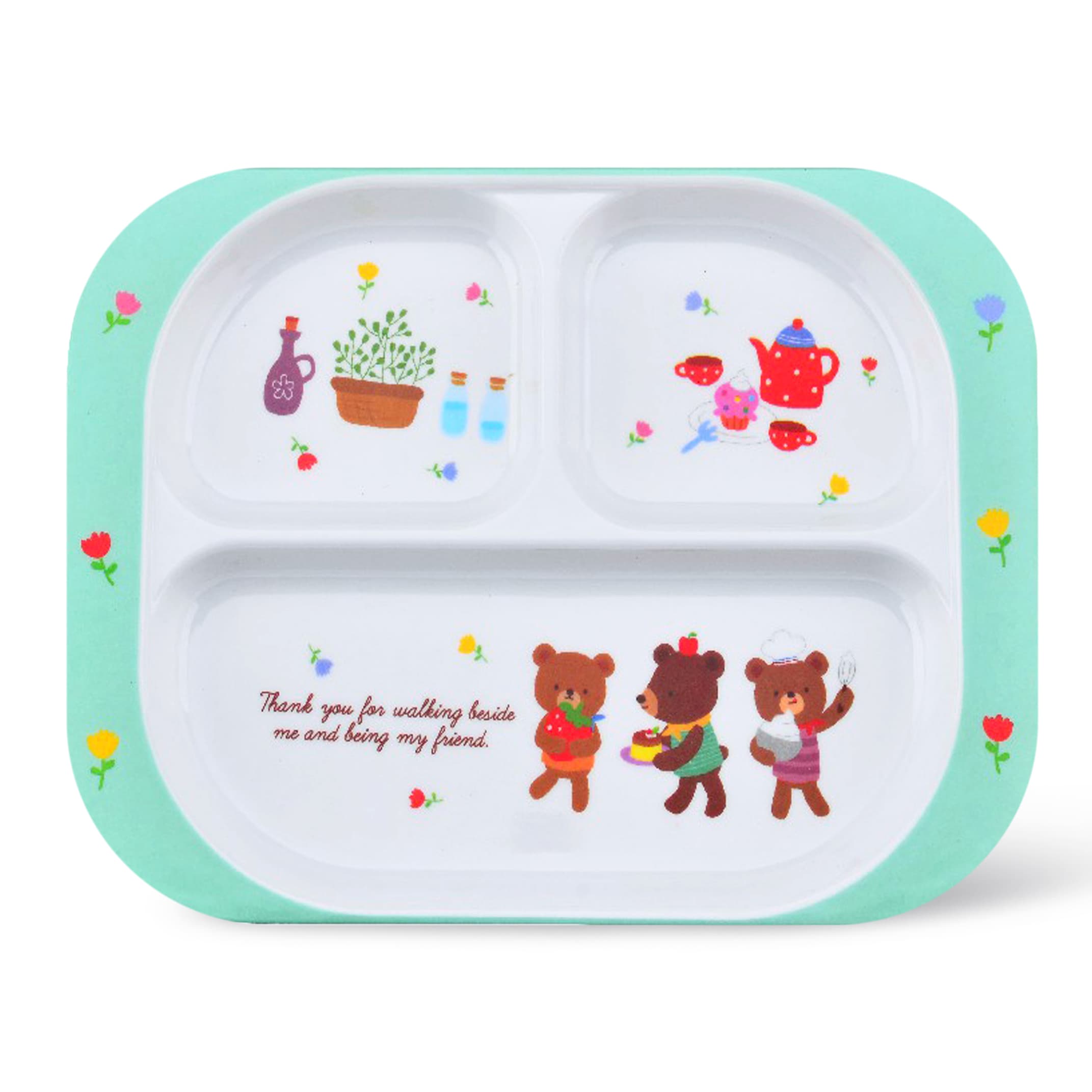 Royalford Melamine Ware 3-Section Rectangular Baby Plate, 25.6X18.8X2 Cm