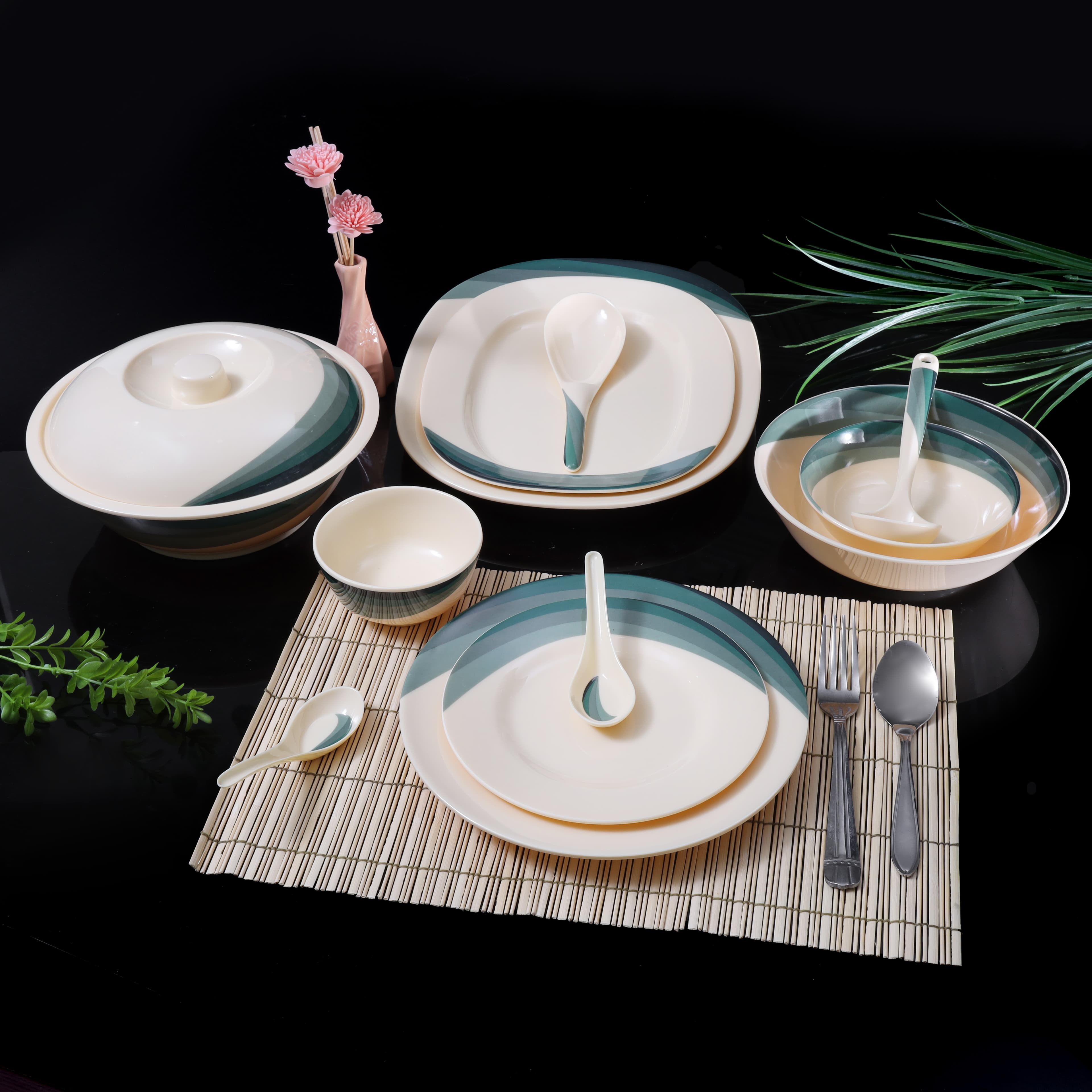 Royalford Ribble Designed Melamine Dinner Set, 64 Pcs