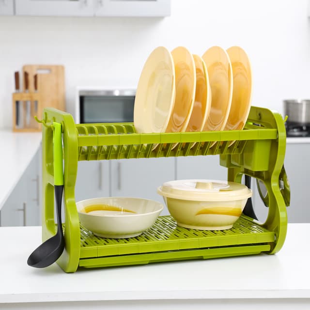 شبك صحون (مجفف صحون) - أخضر Royalford 2-Layer Wall Hanging Dish Rack