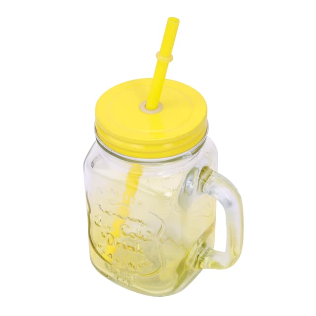 Royalford 500Ml 17Oz Two Tone Mason Jar - Drinking Jar With Handle And Pp Straw - Transparent Jar - SW1hZ2U6NDQyMzU5