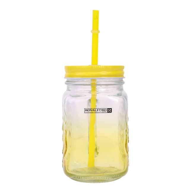 Royalford 500Ml 17Oz Two Tone Mason Jar - Drinking Jar With Handle And Pp Straw - Transparent Jar - SW1hZ2U6NDQyMzYz