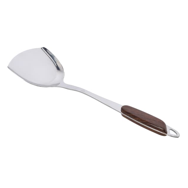 Royalford Stainless Steel Turner with Wooden polymer handle | RF9774 | Long Handle | With Hanging Hoop | Dishwasher Safe | Ideal for Food Lifting and Serving Tasks | For Home and Restaurant Cooking - 191406