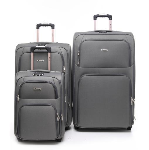 شنطة سفر (حقيبة سفر) عدد 3 - رمادي غامق  PARA JOHN Abraj 3 Pieces Soft Trolley Luggage Bags Set - SW1hZ2U6NDYxNjcy