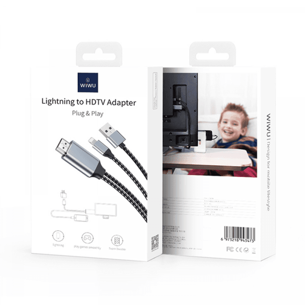 سلك اتش دي ايفون بمنفذ مزدوج رمادي ويو Wiwu Grey Plug and Play Lighting To HDTV Cable Adapter - 200078