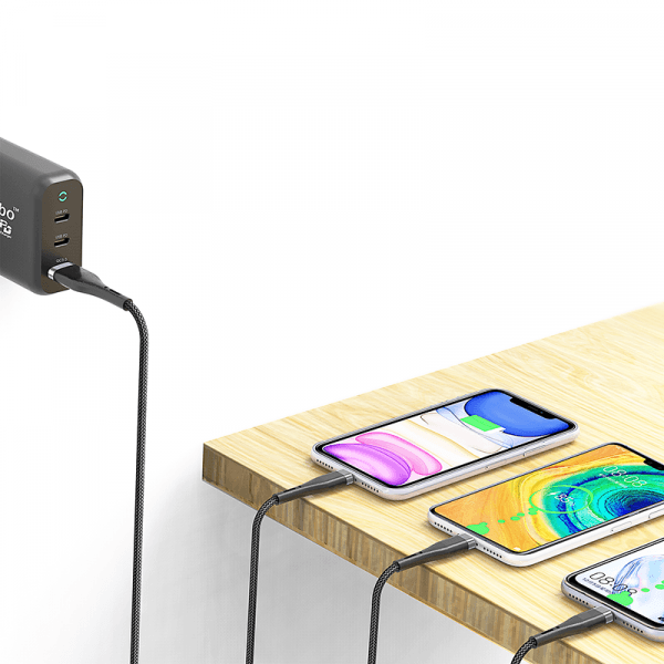 وصلة شاحن (كيبل شحن) بمنفذ USB-A إلى منفذ متعدد Type-C و Lightning و USB-micro بطول 1.2 متر أسود WIWU - PT05 PLATINUM CABLE 3 IN 1 USB TO LIGHTNING, MICRO AND TYPE-C 1.2M- BLACK