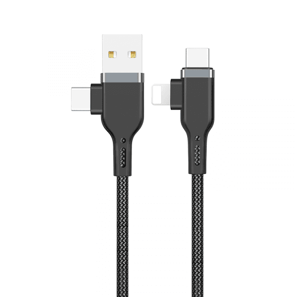 وصلة شاحن (كيبل شحن) بمنفذ مزدوج Type-C و USB-A إلى منفذ مزدوج Type-C و Lightning بطول 0.3 متر أسود WIWU - PT06 PLATINUM CABLE 2 IN 2 USB AND TYPE-C TO TYPE-C AND LIGHTNING 0.3M - BLACK - 305384