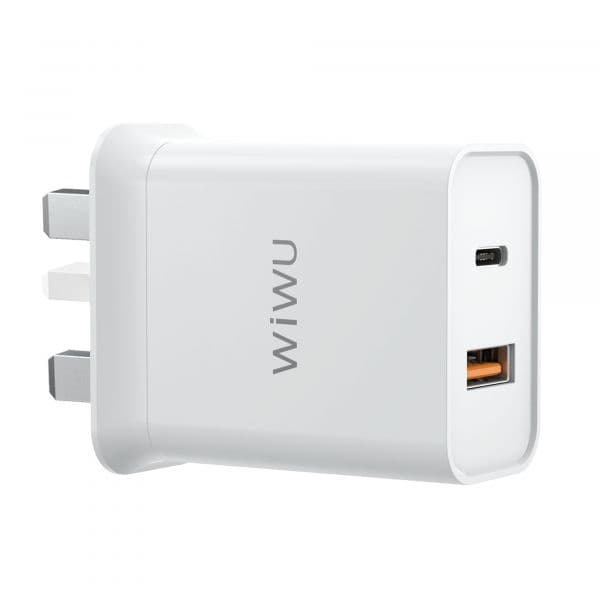 شاحن جوال (مقبس شاحن) 20 واط - أبيض WIWU COMET USB-C + QC3.0 UK 20W POWER ADAPTER