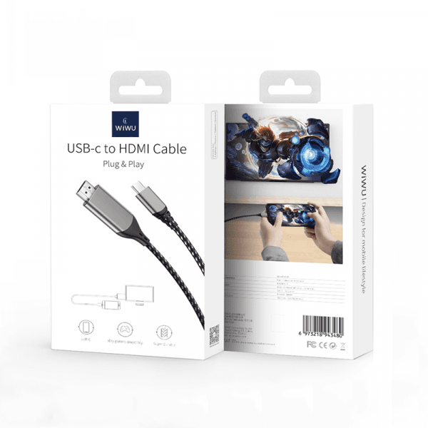 وصلة بروجكتر للجوال 1.2 متر رمادي ويو Wiwu Gray 1.2M Type-c To Hdmi Cable