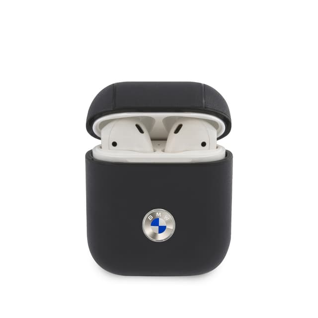 كفر ايربودز ( كفر سماعة ) - كحلي BMW - Signature Collection PC Genuine Leather Case with Metal Logo Silver for Airpods