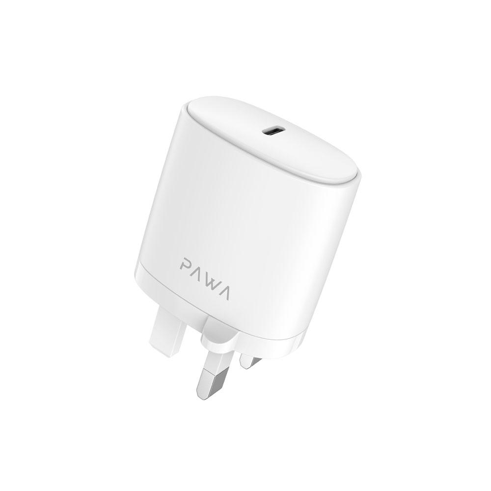 Pawa Single PD Wall Charger 20W UK with Type-C to Lightning Cable - White