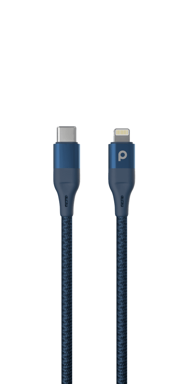 Porodo Aluminum PD Braided USB-C to Lightning Cable 1.2M 9V - Blue