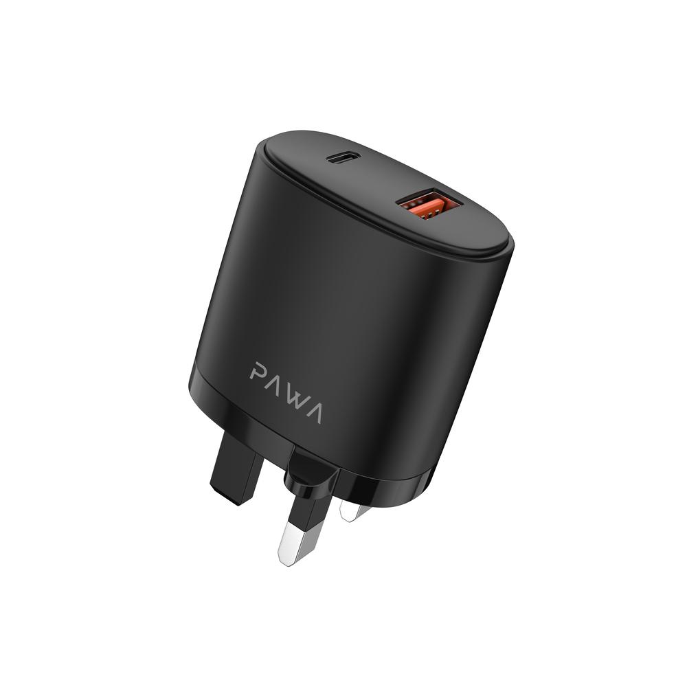 Pawa Dual Port Wall Charger PD + QC3.0 20W UK - Black