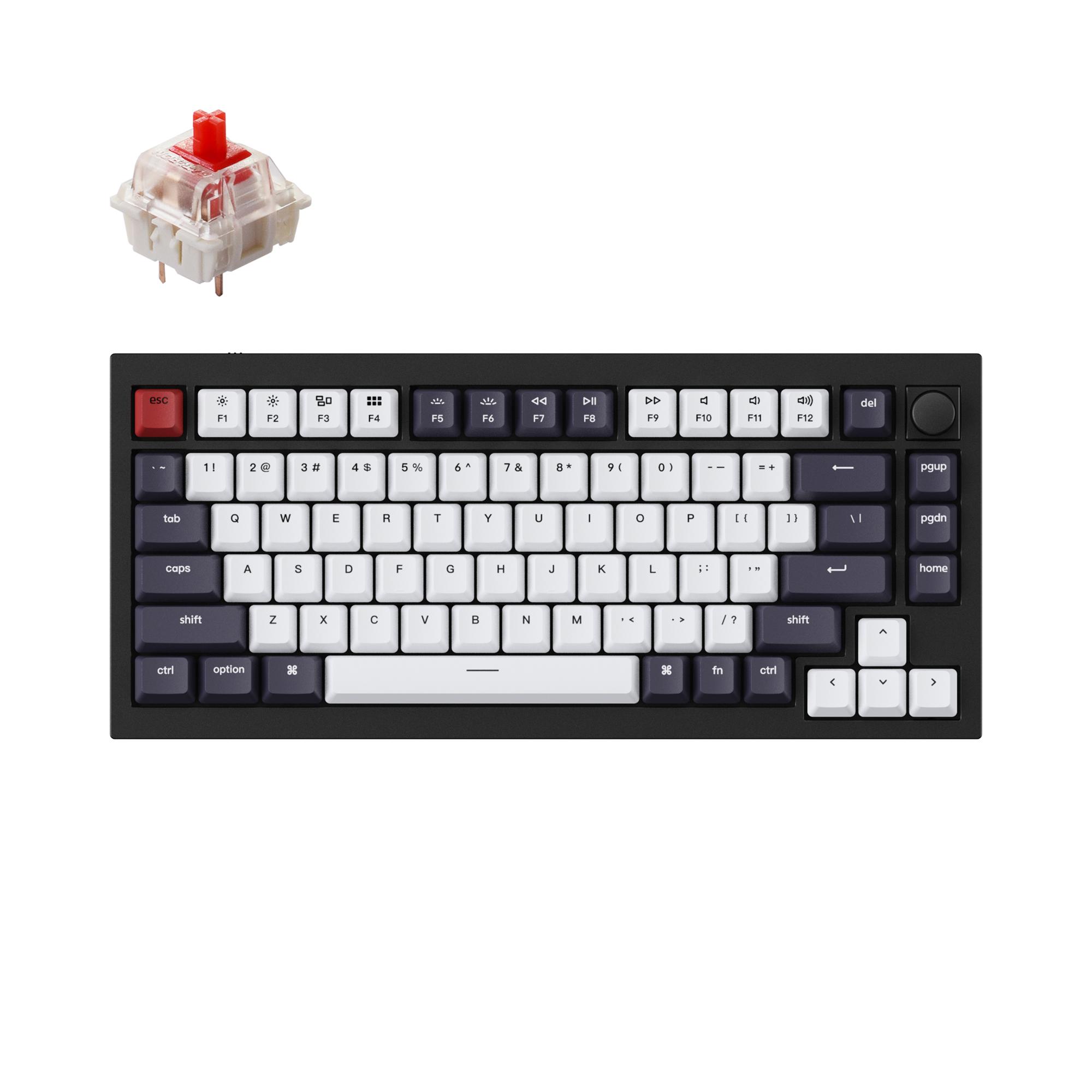 Keychron Q1 QMK Gateron Phantom Mechanical Keyboard with Knob- RGB- Red Switch and Costom Hot-swappable - Carbon Black