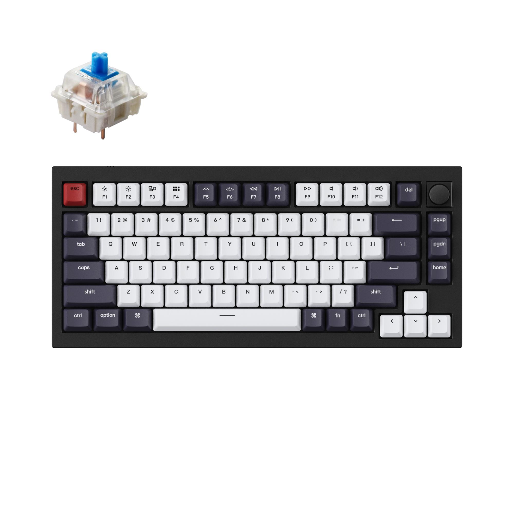 Keychron Q1 QMK Gateron Phantom Mechanical Keyboard with Knob- RGB- Blue Switch and Costom Hot-swappable - Carbon Black