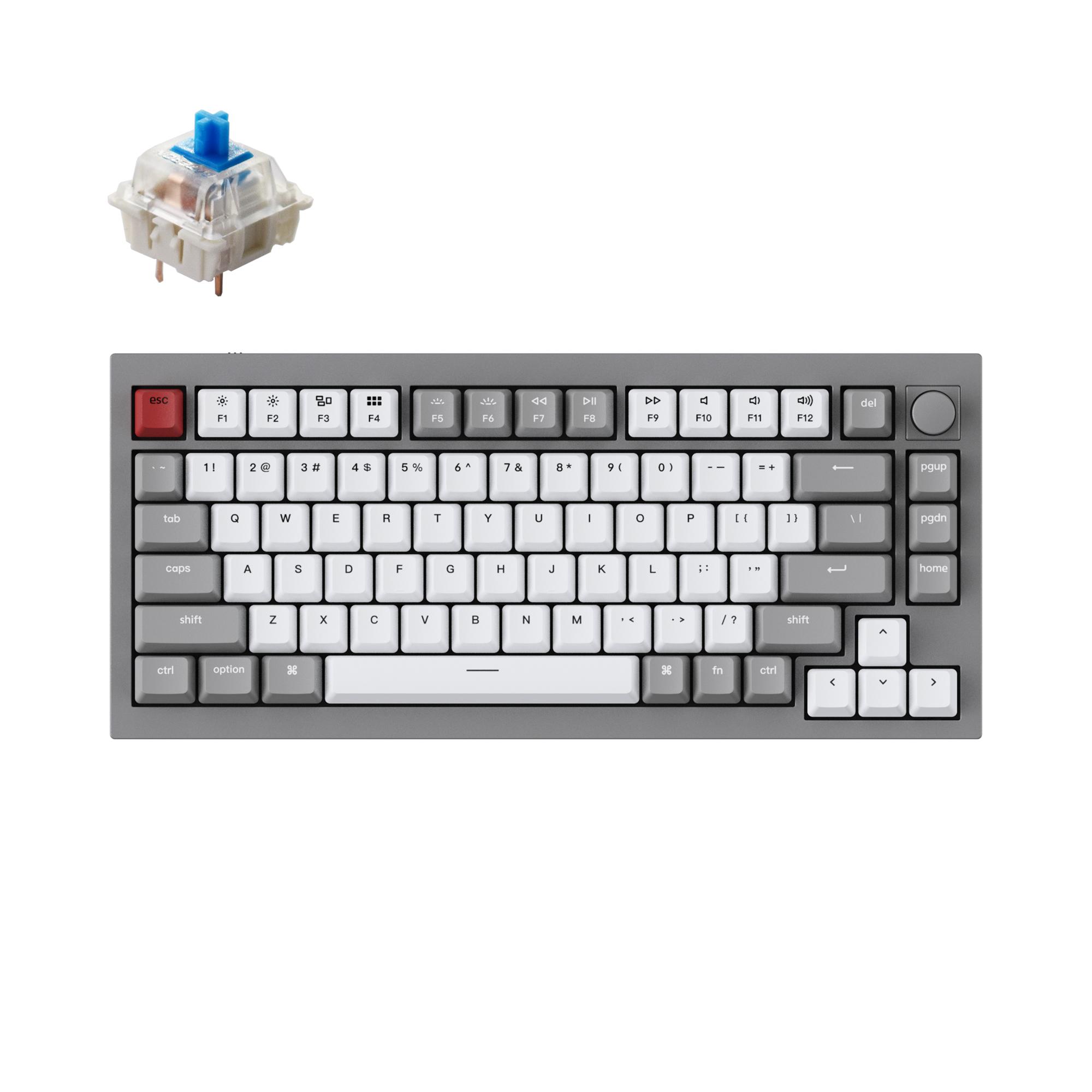 Keychron Q1 QMK Gateron Phantom Mechanical Keyboard with Knob- RGB- Blue Switch and Costom Hot-swappable - Space Grey