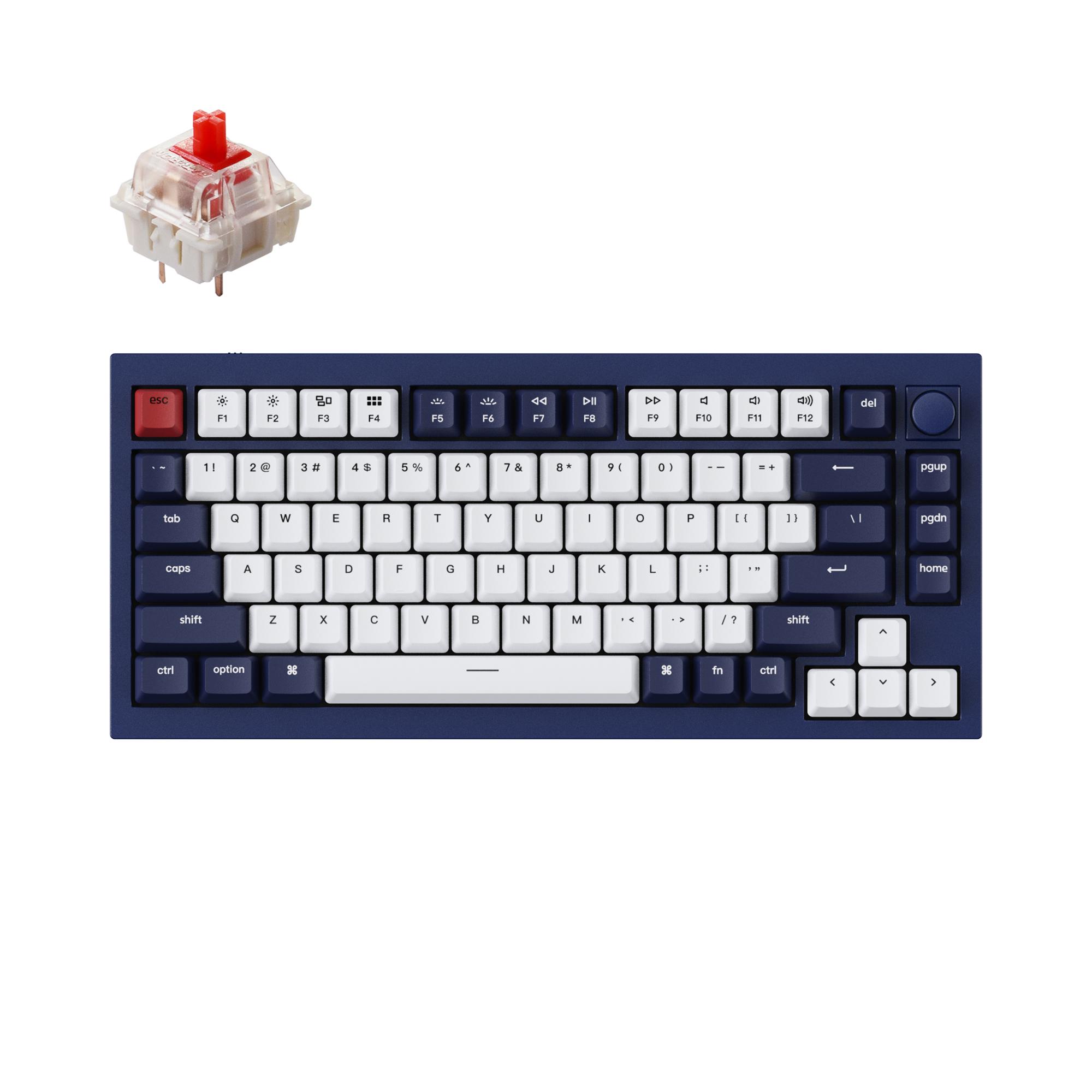 Keychron Q1 QMK Gateron Phantom Mechanical Keyboard with Knob- RGB- Red Switch and Costom Hot-swappable - Navy Blue