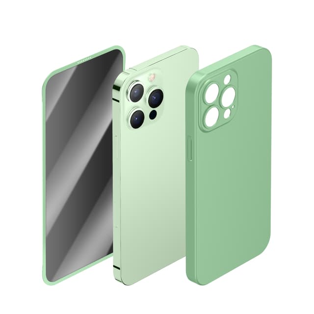 كفر ايفون ( مع شاشة حماية ) - اخضر Green - 360 Carsaca Plus Case with Normal HD Glass for iPhone 13 Pro