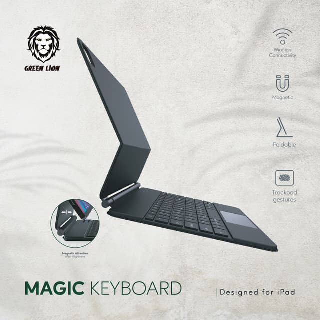 كيبورد ايباد برو 12.9" عربي / إنجليزي أسود جرين ليون Green Lion Green Magic Black 12.9" Keyboard for iPad