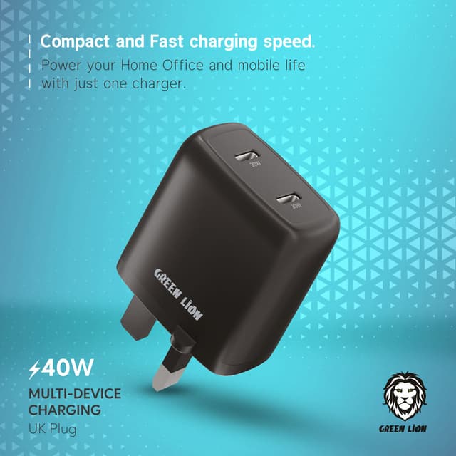 شاحن جداري ( 40W ) - اسود  Green - Dual Port USB-C Wall Charger