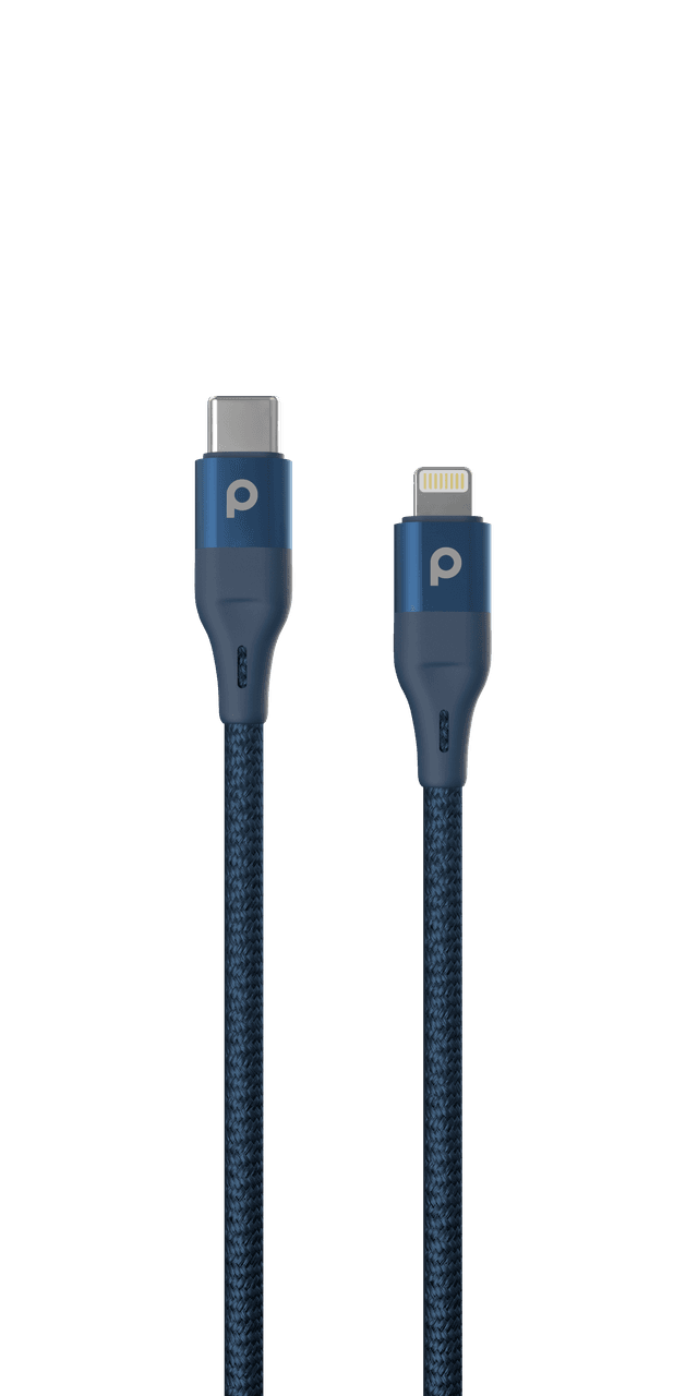 Porodo Aluminum PD Braided USB-C to Lightning Cable 1.2M 9V - Blue