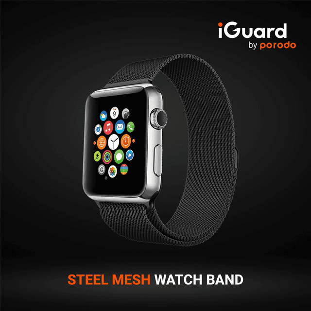 سوار ساعة ابل اسود by Porodo Steel Mesh Watch Band for Apple Watch 44mm / 45mm من iGuard