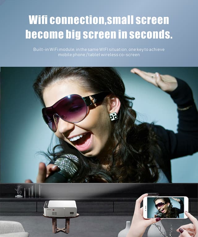 بروجكتر ليد بسطوع 3500 Lumens بدقة 1080P وبمقاس عرض 220 بوصة مع خاصية الآندرويد T6 WiFi Home Theater Android LED Projector - Wownect